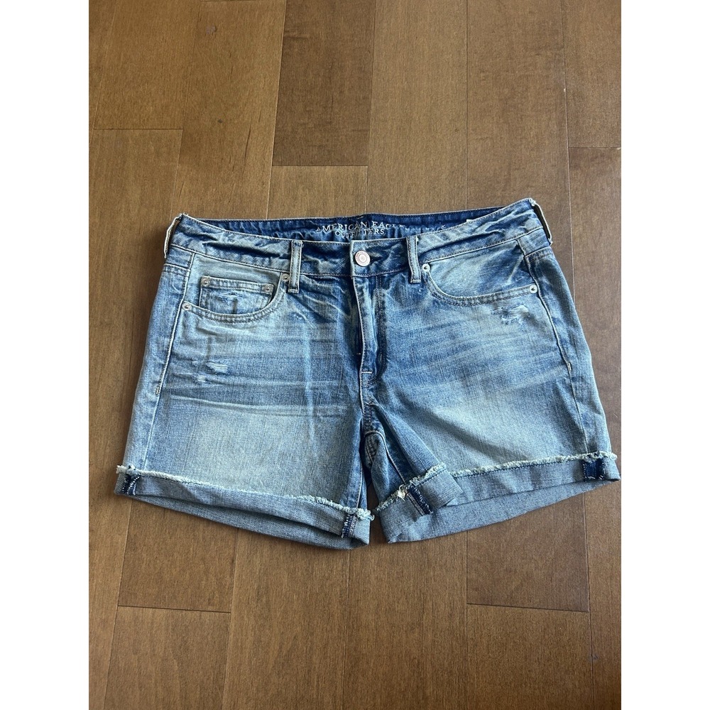 American Eagle AE Denim Jean Shorts Rolled Hem Distressed Women 10 100% Cotton
